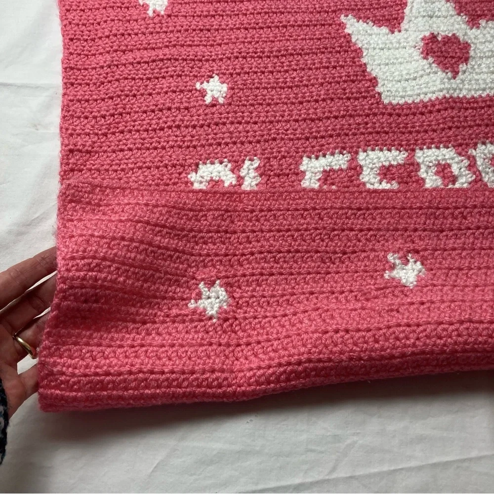 Hand Crochet Afghan Princess Baby Blanket Throw Pink